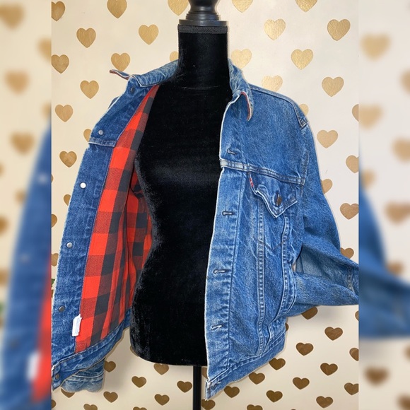 Vintage Levi Jean Jacket buffalo plaid - Picture 2 of 5